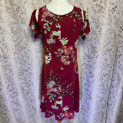 Boho Floral Burgundy Cold Shoulder Dress Small Romantic Fairycore Whimsigoth