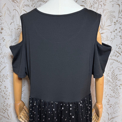 Whimsigoth Polka Dot Maxi Dress Women 1X Black Party Holiday Festive Going Out
