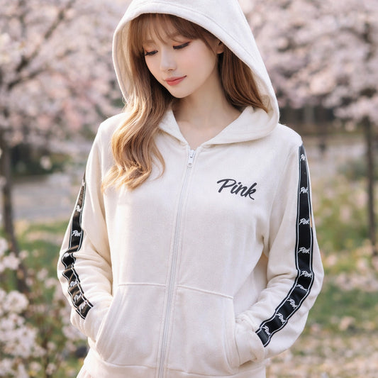 PINK Victoria's Secret Full-Zip White Hoodie XS Y2K Coquette Coziness Soft Girl