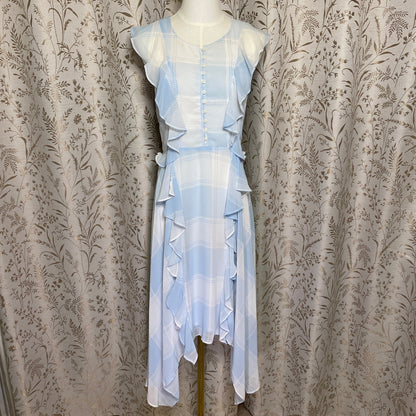 Belle + Sky Pastel Blue Plaid Ruffle Midi Dress XS Cottagecore Coquette Dollette