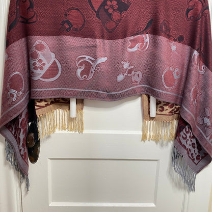 Reversible Pashmina Shawl Wrap Burgundy Tan Leopard Novelty Print Fringed Boho