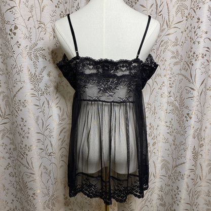 Victoria's Secret Black Sheer Lace Mesh Babydoll Slip Dress Large Romantic Vampy