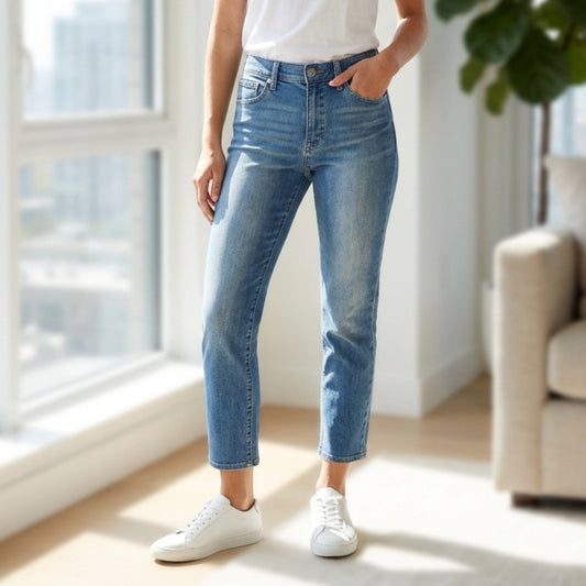 Uniqlo Slim Straight Leg Cropped Jeans 26 Medium Wash Minimalist Normcore Clean