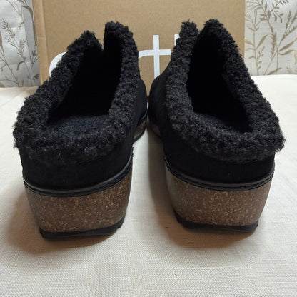 Earth Kolia8 Black Suede Clogs Women 11 W NIB Faux Shearling Cabincore Comfort