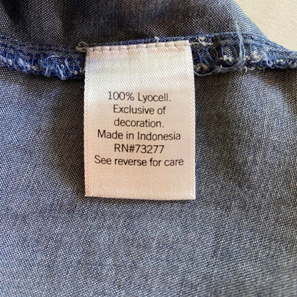 LC Lauren Conrad Chambray Lyocell Top Large Blue Soft Boho Coastal Minimalist