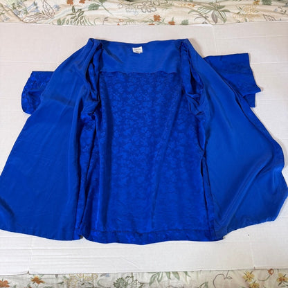 CASSIS Vintage Silk Jacquard Kimono Cardigan Women 14 Blue Boho Romantic Luxe