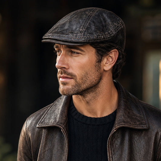 Scala Classico Leather Flat Cap Hat L XL Brown Ivy Workwear Grandpacore Thrashed