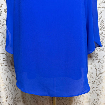 Grace Karin Blue Chiffon Blouse Women 2XL NWOT Office Chic Minimalist Colorblock