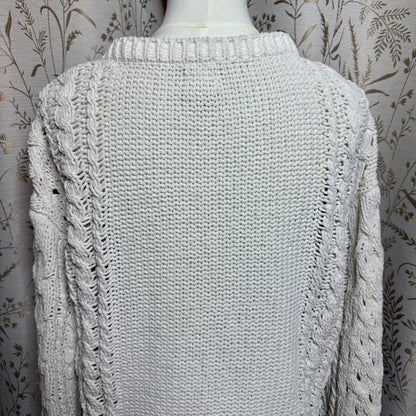 Aero Hygge Cable Knit Sweater Women Small Cream Cropped Open Weave Scandi Comfy