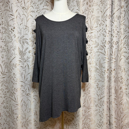 Bobeau Cutout Cold Shoulder Asymmetrical Top Womens 1X Gray Stretch Edgy Casual
