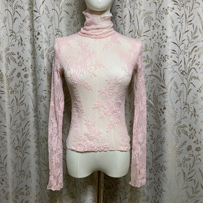 Free People Intimately Pink Lace Mock Neck Top XXS Balletcore Coquette Fairycore