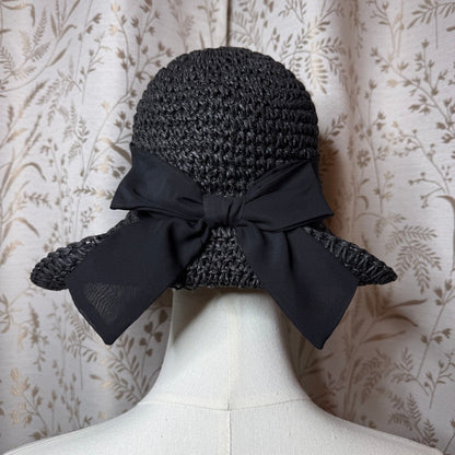 Sun 'N' Sand Black Woven Straw Sun Hat Womens OS Beach Coastal Boho Resortwear