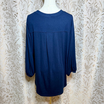 Lildy Navy Blue Stand Collar Tunic Women L-XL Minimalist Business Casual Travel