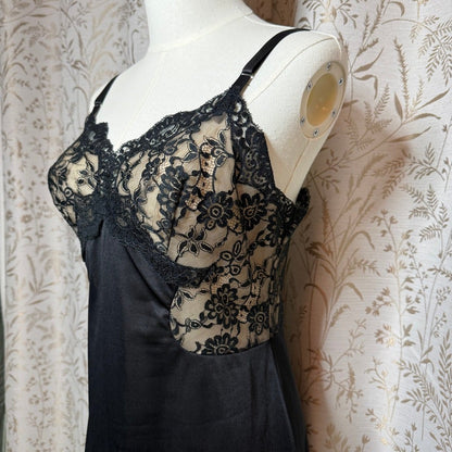 Gossard Artemis Vintage Black Lace Slip Dress Women XS Whimsigoth Coquette Retro