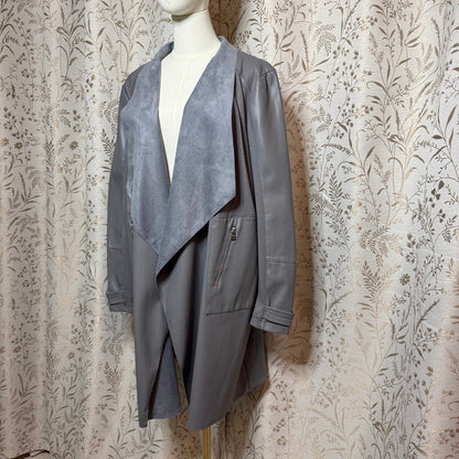 Marc New York Faux Leather Suede Drape Front Jacket Women XL Gray Moto Edgy Chic
