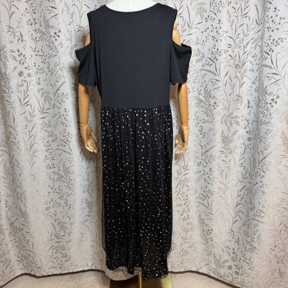 Whimsigoth Polka Dot Maxi Dress Women 1X Black Party Holiday Festive Going Out