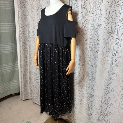 Whimsigoth Polka Dot Maxi Dress Women 1X Black Party Holiday Festive Going Out