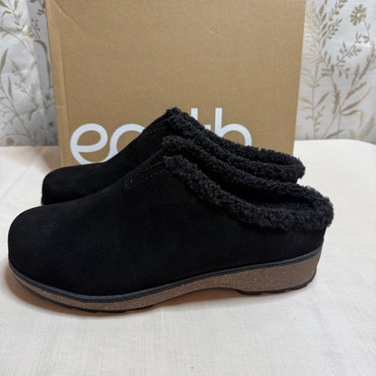 Earth Kolia8 Black Suede Clogs Women 11 W NIB Faux Shearling Cabincore Comfort