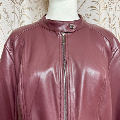Kenneth Cole NY Faux Leather Moto Jacket Women XL Oxblood Mixed Media Biker Chic