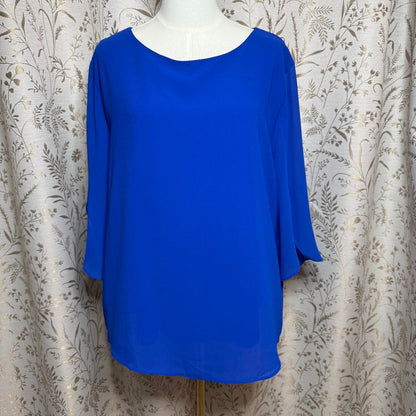 Grace Karin Blue Chiffon Blouse Women 2XL NWOT Office Chic Minimalist Colorblock