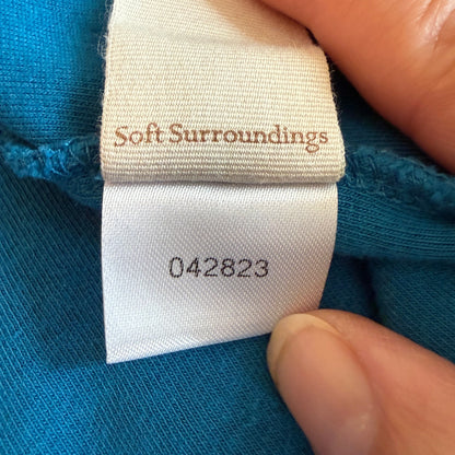 Soft Surroundings Wrap Drape Top Women 1X Teal Blue Faux Surplice Stretch Travel