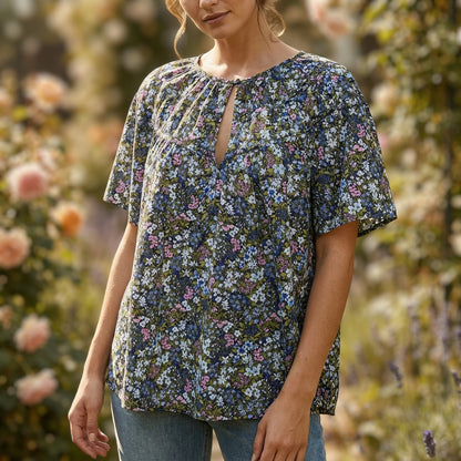 Old Navy Floral Cotton Blouse XL Cottagecore Boho Dark Floral Grandmacore Fairy