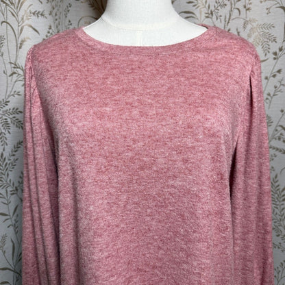 LC Lauren Conrad Heather Red Balloon Sleeve Knit Pullover Women L Soft Girl Cozy