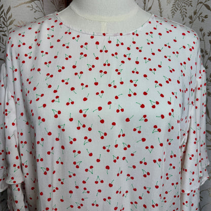 POPSUGAR Cherry Print Flutter Sleeve Blouse Women L Colettecore Retro Pinup