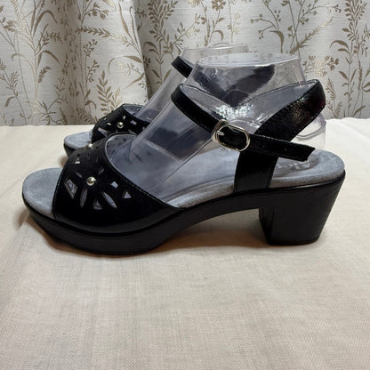 Alegria Reese Black Leather Ankle Strap Block Heel Sandals 41 10 Boho Comfort