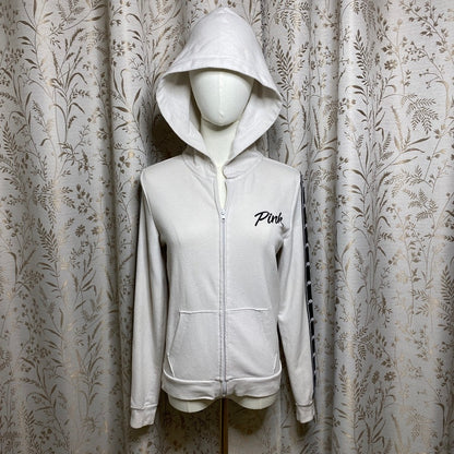 PINK Victoria's Secret Full-Zip White Hoodie XS Y2K Coquette Coziness Soft Girl