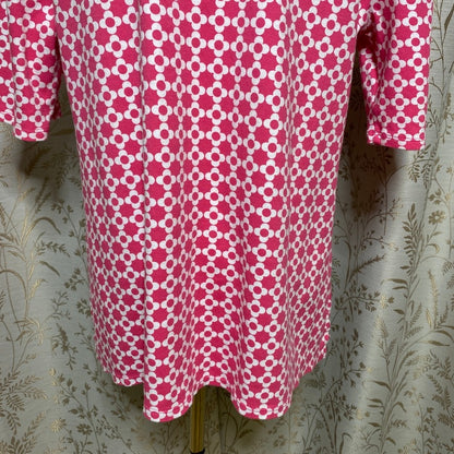 Croft & Barrow Pink Geo Floral Cotton Top Large Retro Mod Preppy Coastal Office