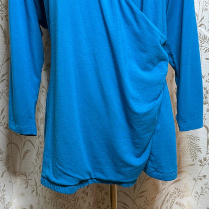 Soft Surroundings Wrap Drape Top Women 1X Teal Blue Faux Surplice Stretch Travel