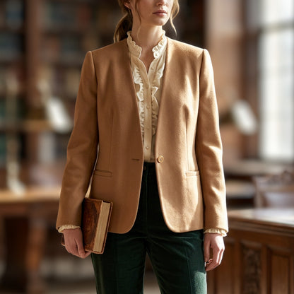 Evan-Picone Vintage Wool Camel Blazer Womens Medium Academia Quiet Luxury Retro