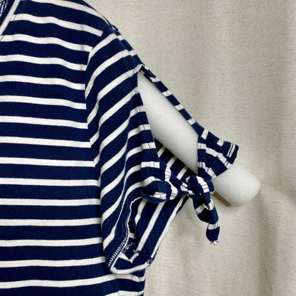 Nautica Blue White Striped Cold Shoulder Tie Tee XL Coastal Sailor Chic Nautical