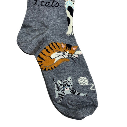 Blue Q "People I Love: Cats" Crew Socks NWT Gray Cotton Calico Tabby Kitten