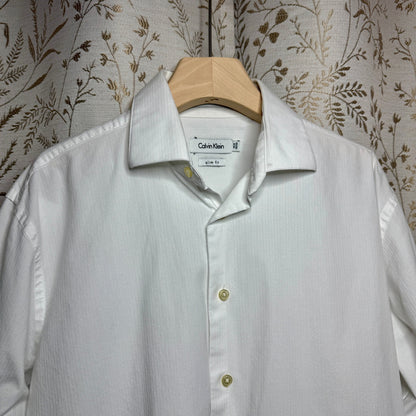 Calvin Klein Mens White Slim Fit Long Sleeve Button Up Dress Shirt 15.5 32/33