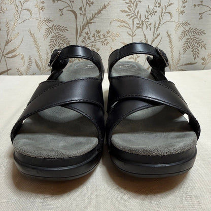 Dansko Sela Wedge Sandals Women 8.5 Black Leather Comfort Ergonomic Minimalist