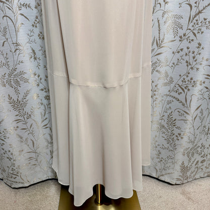 Liz Claiborne Beige Ruffle V-Neck Midi Dress Womens 16 Beaded Wedding Romantic