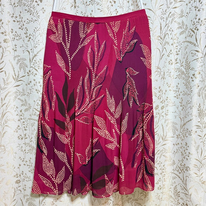 DR2 Pleated Chiffon Midi Skirt Womens XL Red Botanical Romantic Boho Whimsigoth