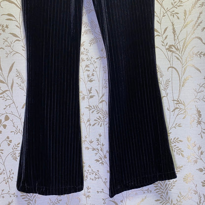 SHEIN Black Velvet Ribbed Flare Leg Pants XS 2 Coquette Indie Sleaze Whimsigoth
