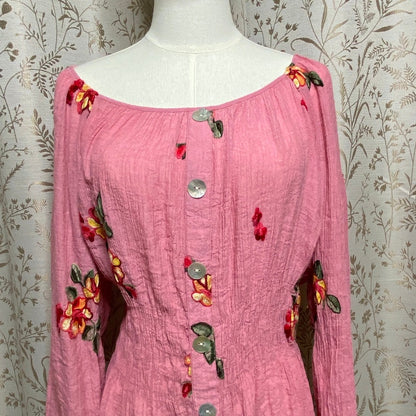 Fig and Flower Floral Embroidered Blouse Junior's XL Boho Cottagecore Romantic