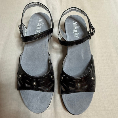 Alegria Reese Black Leather Ankle Strap Block Heel Sandals 41 10 Boho Comfort