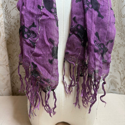 Piratecore Skull and Crossbones Purple Scarf Metallic Goth Halloween Whimsigoth