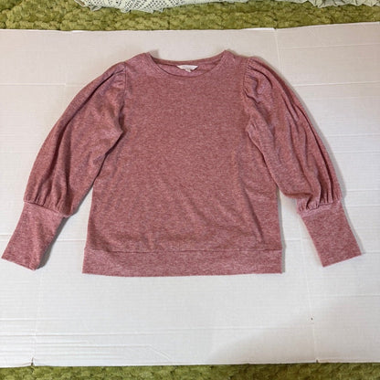 LC Lauren Conrad Heather Red Balloon Sleeve Knit Pullover Women L Soft Girl Cozy