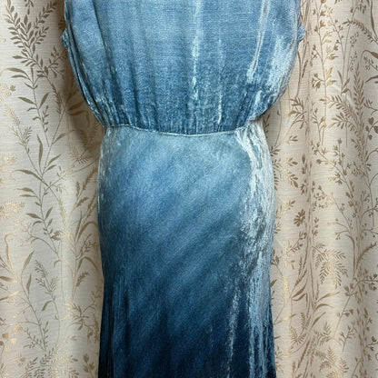 Nostalgia Vintage Ombre Crushed Blue Velvet Maxi Dress Womens L 90s Whimsigoth