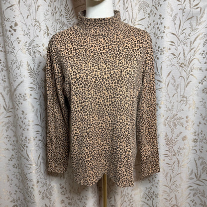 Croft & Barrow Leopard Print Mock Neck Top Women L Minimalist Office Siren Indie