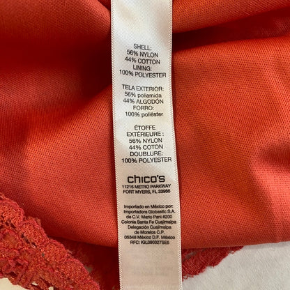 Chicos Geometric Medallion Lace Sheath Dress Petite 0.5 XS Coral Boho Chic Retro