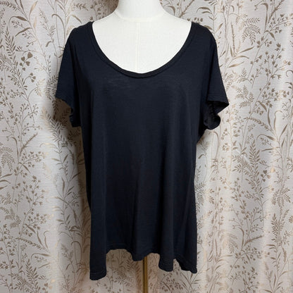 Susina Black Cotton Modal T-Shirt Women 1X Minimalist Capsule Loungewear Relaxed