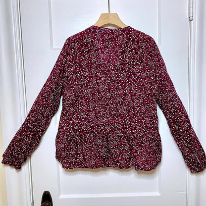 Gap Burgundy Floral Print Blouse Womens Large Cottagecore Dainty Fairycore Fall
