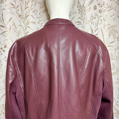 Kenneth Cole NY Faux Leather Moto Jacket Women XL Oxblood Mixed Media Biker Chic